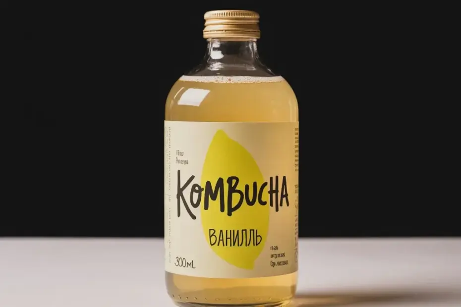 Vanilla Kombucha bottle with Russian label design I love