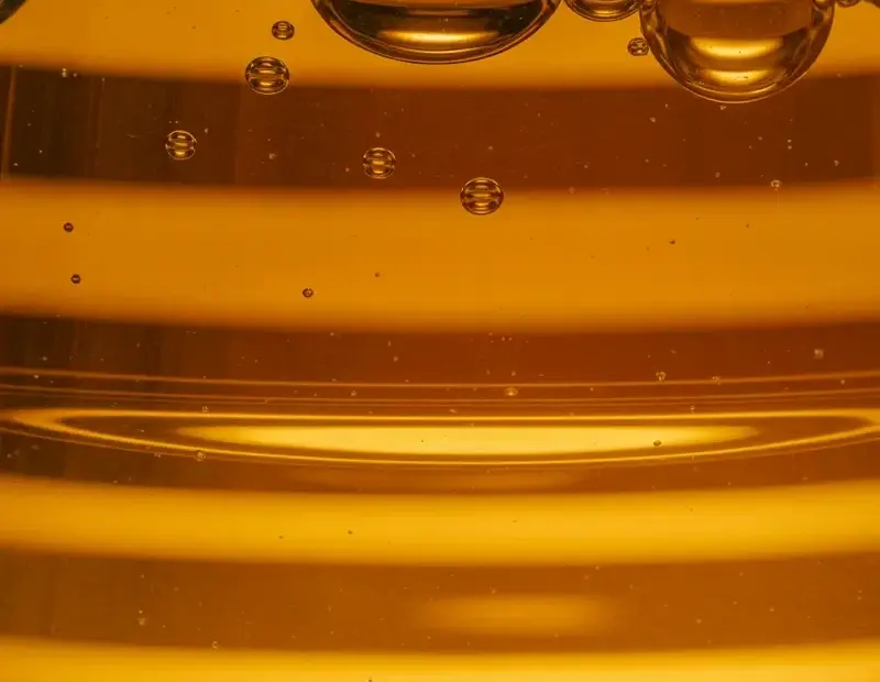 Fall Cocktail Macro Shot with Amber Liquid & Golden Bubbles
