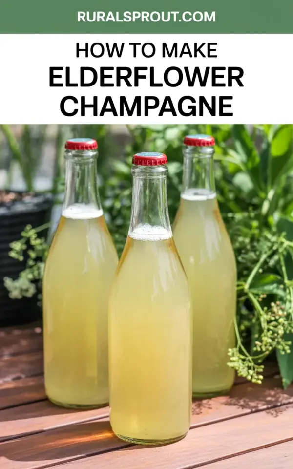 How to Make Elderflower Champagne - Cozy Garden Bottles on a Deck